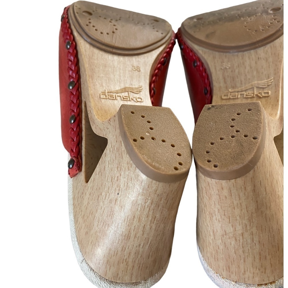 Dansko Red Leather Platform Clogs with Perforated Floral Detail - Picture 10 of 10